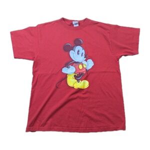 Disney Vintage 90's Mickey Mouse T-Shirt Red Cotton Made In USA Size Large